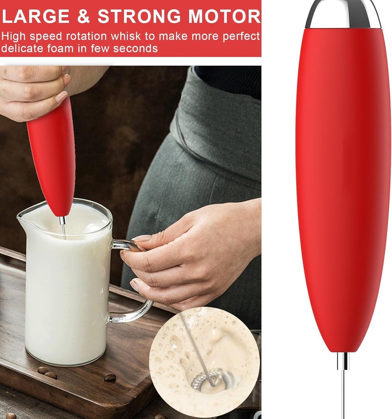 Anteday Electric Milk Frother Handheld For Coffee, Upgraded Motor Electric Whisk Durable Low Noise Mini Drink Mixer Portable Foam Maker For Cold Milk Bulletproof Coffee Latte Cappuccino Matcha in Kitchen, Red - Image 2